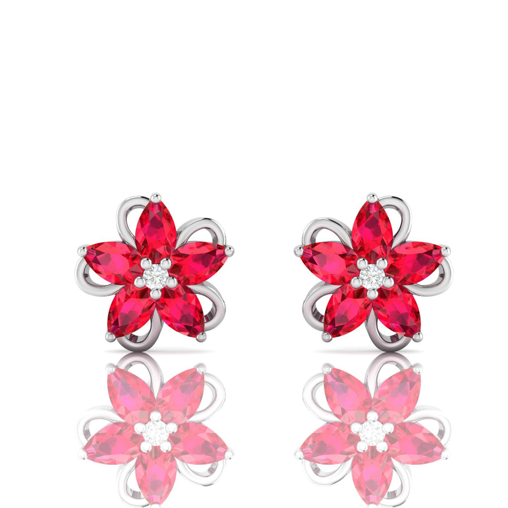 Floral Studs Pear-Cut Ruby Sterling Silver Earrings