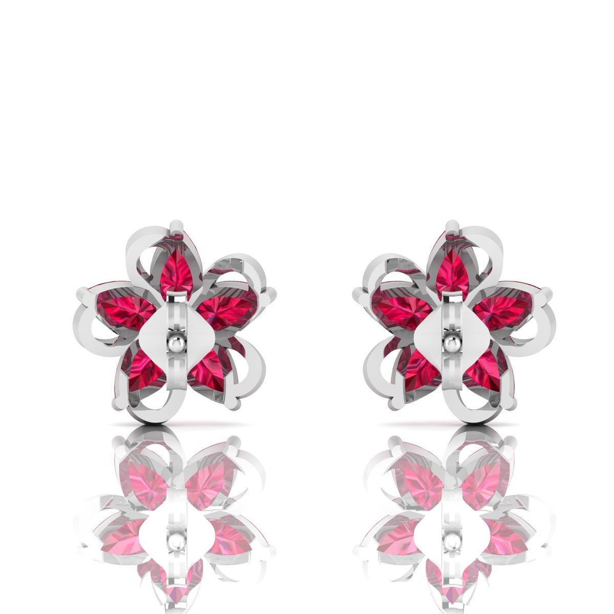 Floral Studs Pear-Cut Ruby Sterling Silver Earrings
