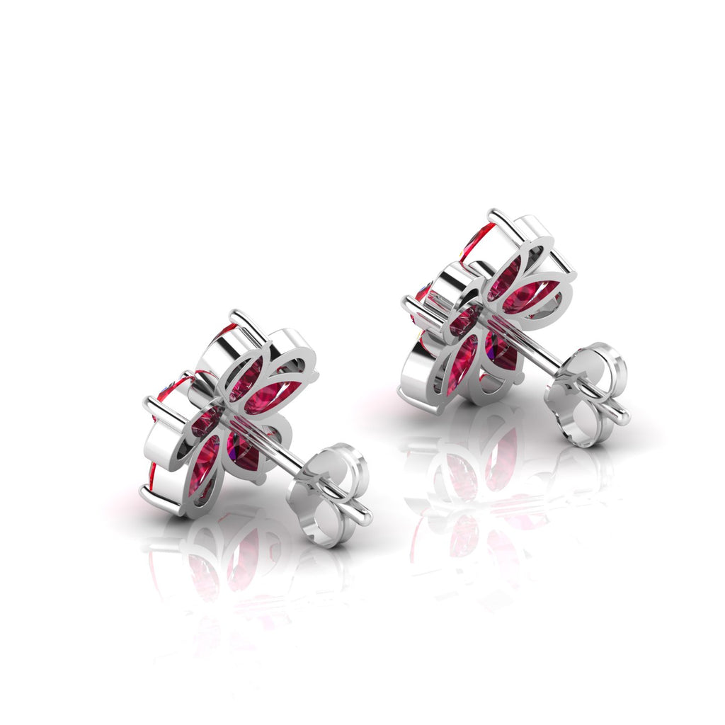 Floral Studs Pear-Cut Ruby Sterling Silver Earrings