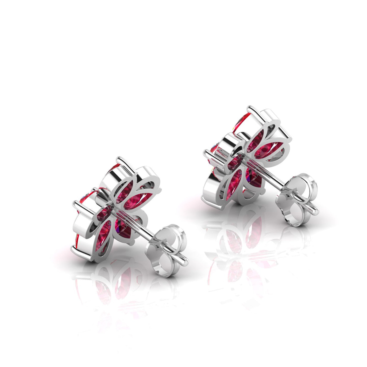 Floral Studs Pear-Cut Ruby Sterling Silver Earrings