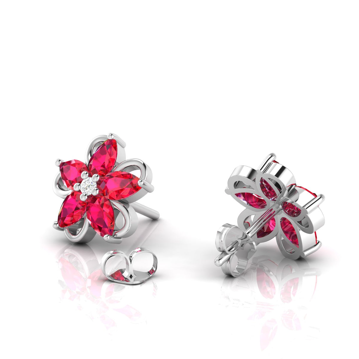 Floral Studs Pear-Cut Ruby Sterling Silver Earrings