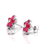 Floral Studs Pear-Cut Ruby Sterling Silver Earrings