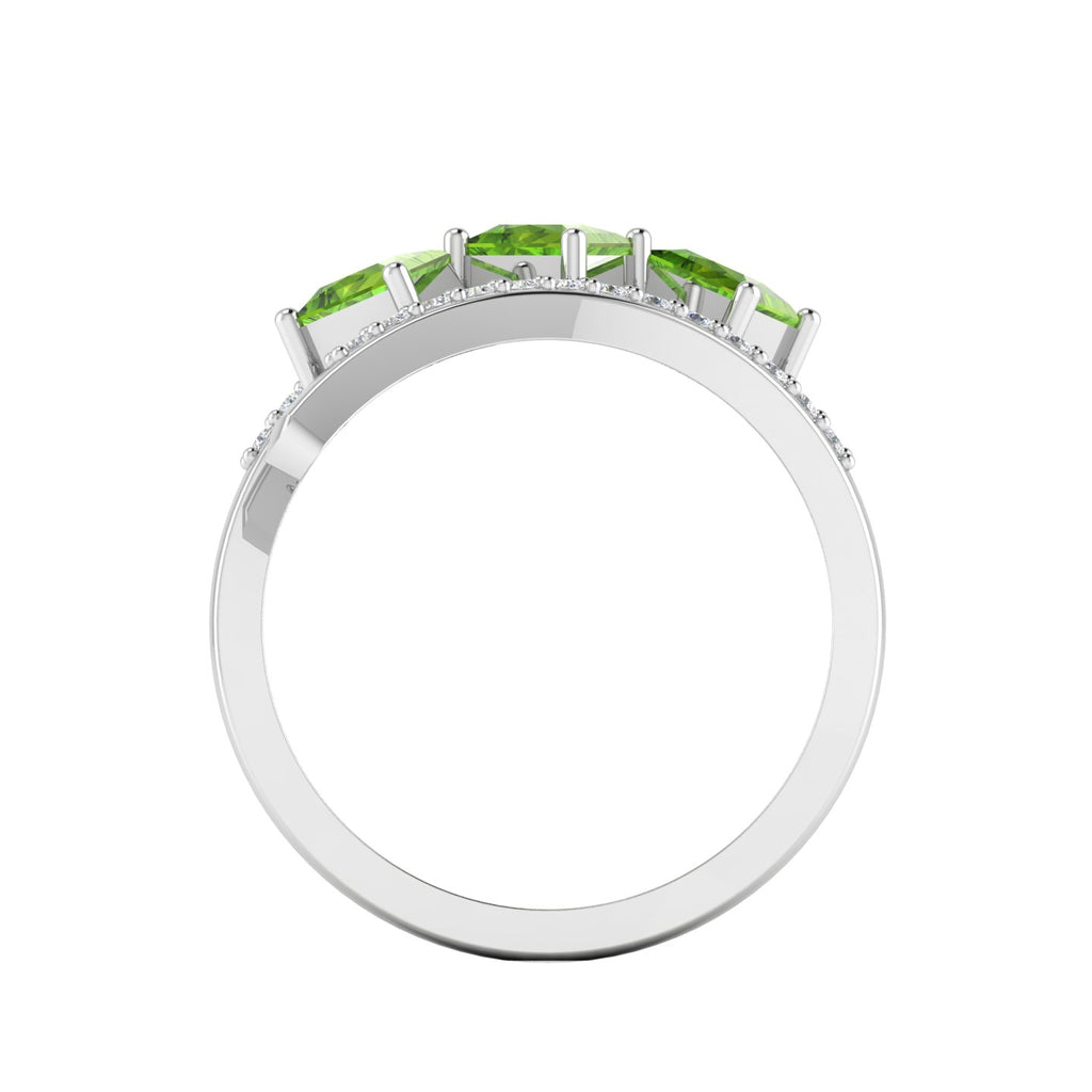 Princess-Cut Peridot 925 Silver Three Stone  Ring