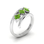Princess-Cut Peridot 925 Silver Three Stone  Ring