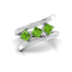 Princess-Cut Peridot 925 Silver Three Stone  Ring