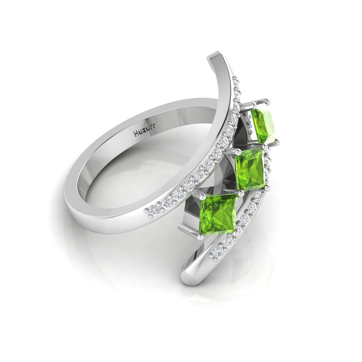 Princess-Cut Peridot 925 Silver Three Stone  Ring