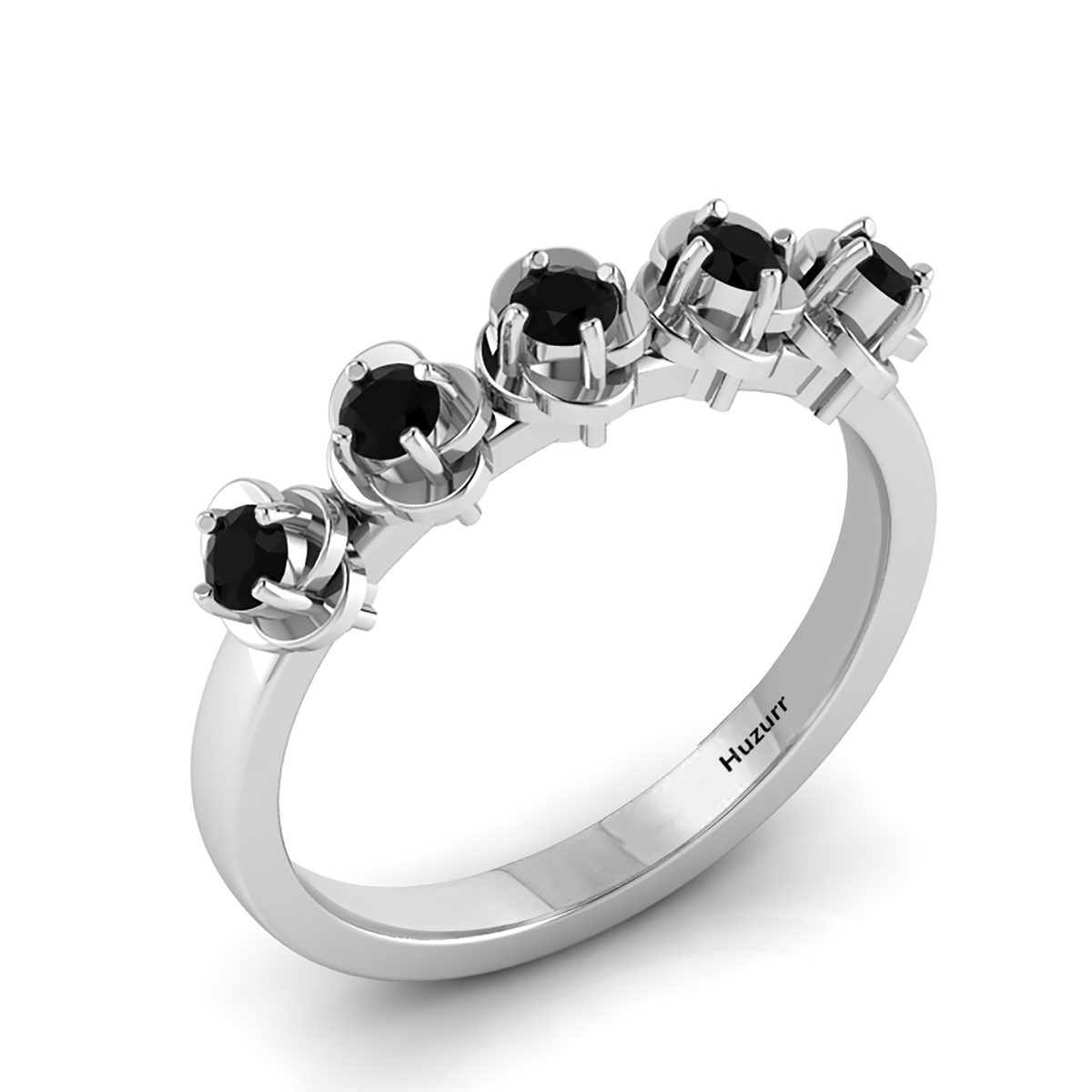 5 Stone Black Diamond Rose Flower 925 Silver Ring