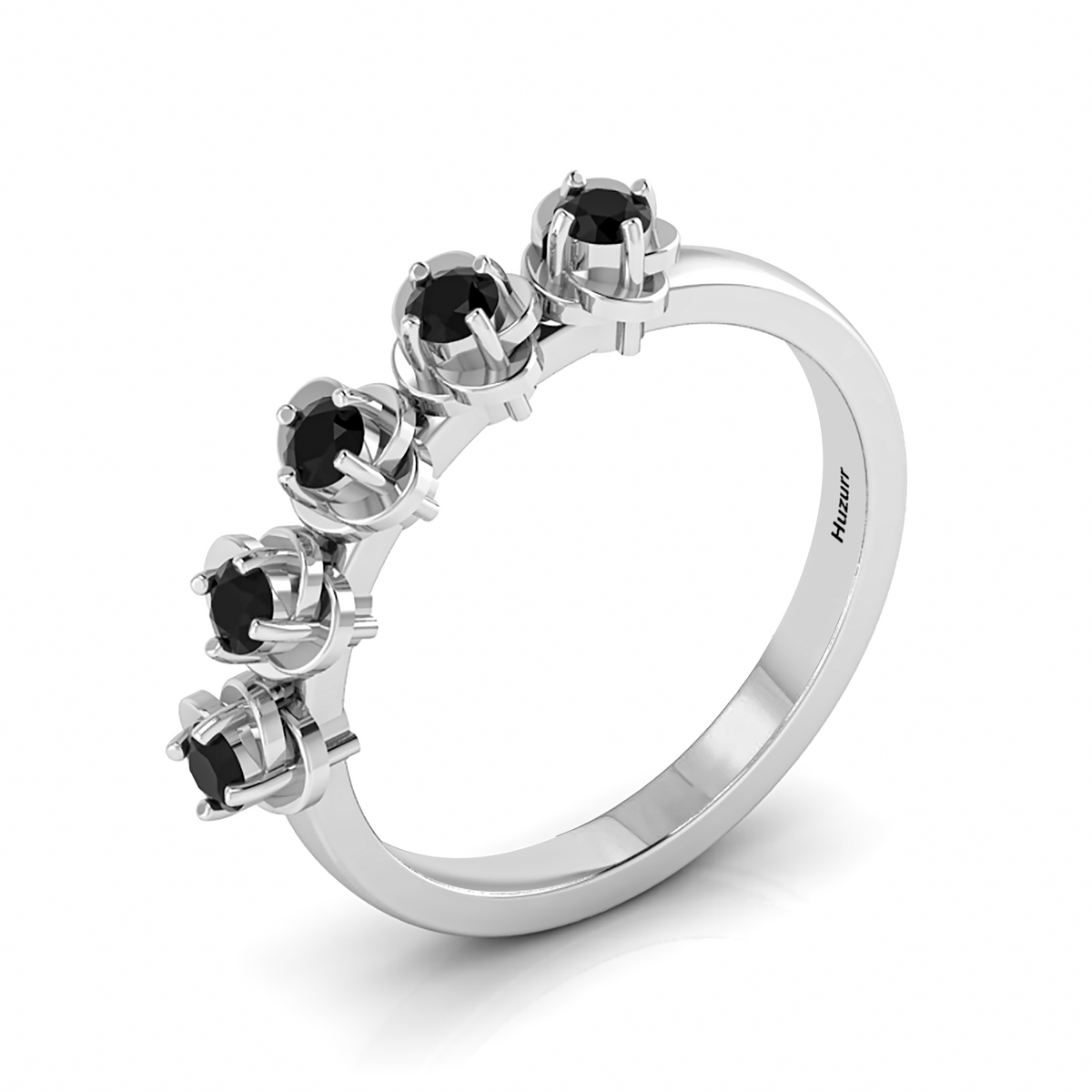 5 Stone Black Diamond Rose Flower 925 Silver Ring