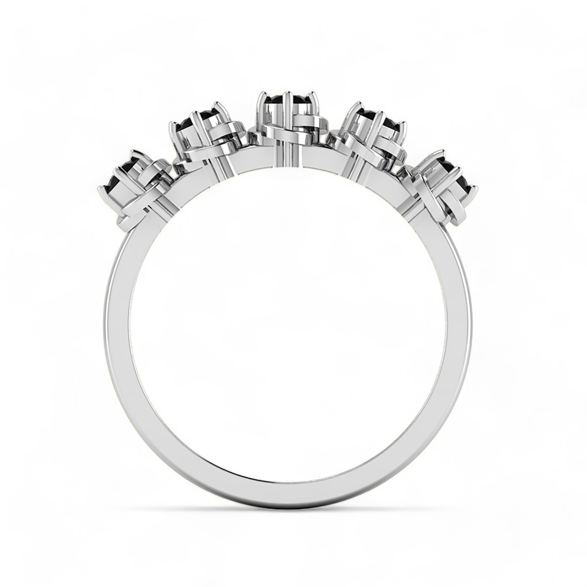 5 Stone Black Diamond Rose Flower 925 Silver Ring