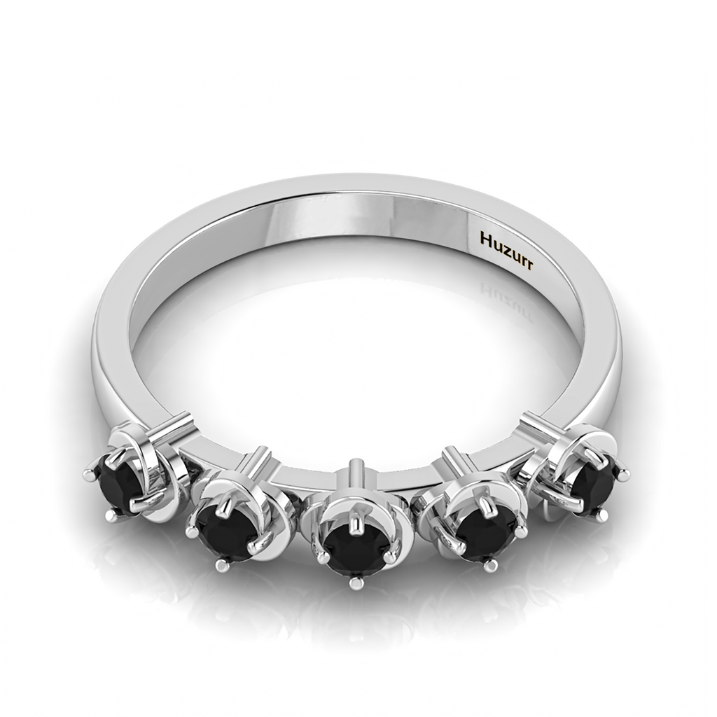 5 Stone Black Diamond Rose Flower 925 Silver Ring