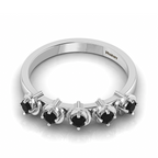 5 Stone Black Diamond Rose Flower 925 Silver Ring