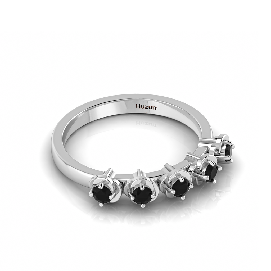 5 Stone Black Diamond Rose Flower 925 Silver Ring