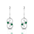 Round Emerald Wire Hook Drop Sterling Silver Earrings