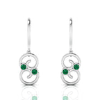 Round Emerald Wire Hook Drop Sterling Silver Earrings