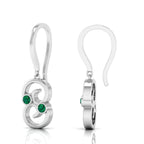 Round Emerald Wire Hook Drop Sterling Silver Earrings