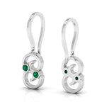Round Emerald Wire Hook Drop Sterling Silver Earrings