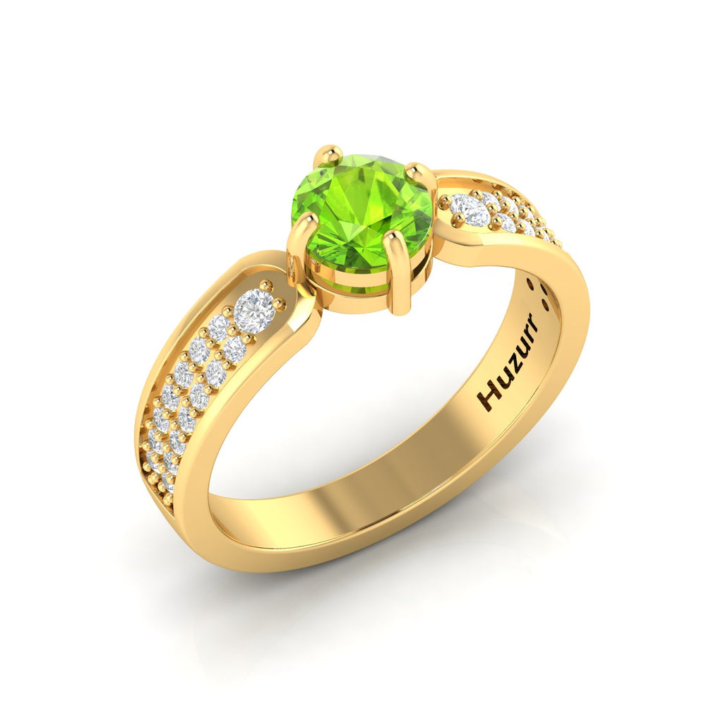 Round-Cut Peridot And Diamond Gold Plated Solitaire Ring