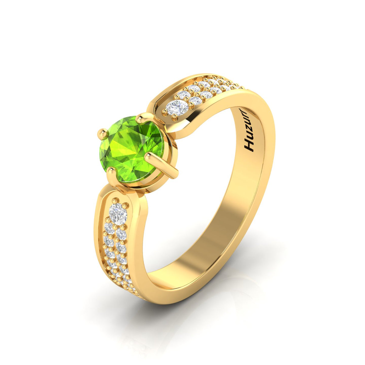 Round-Cut Peridot And Diamond Gold Plated Solitaire Ring
