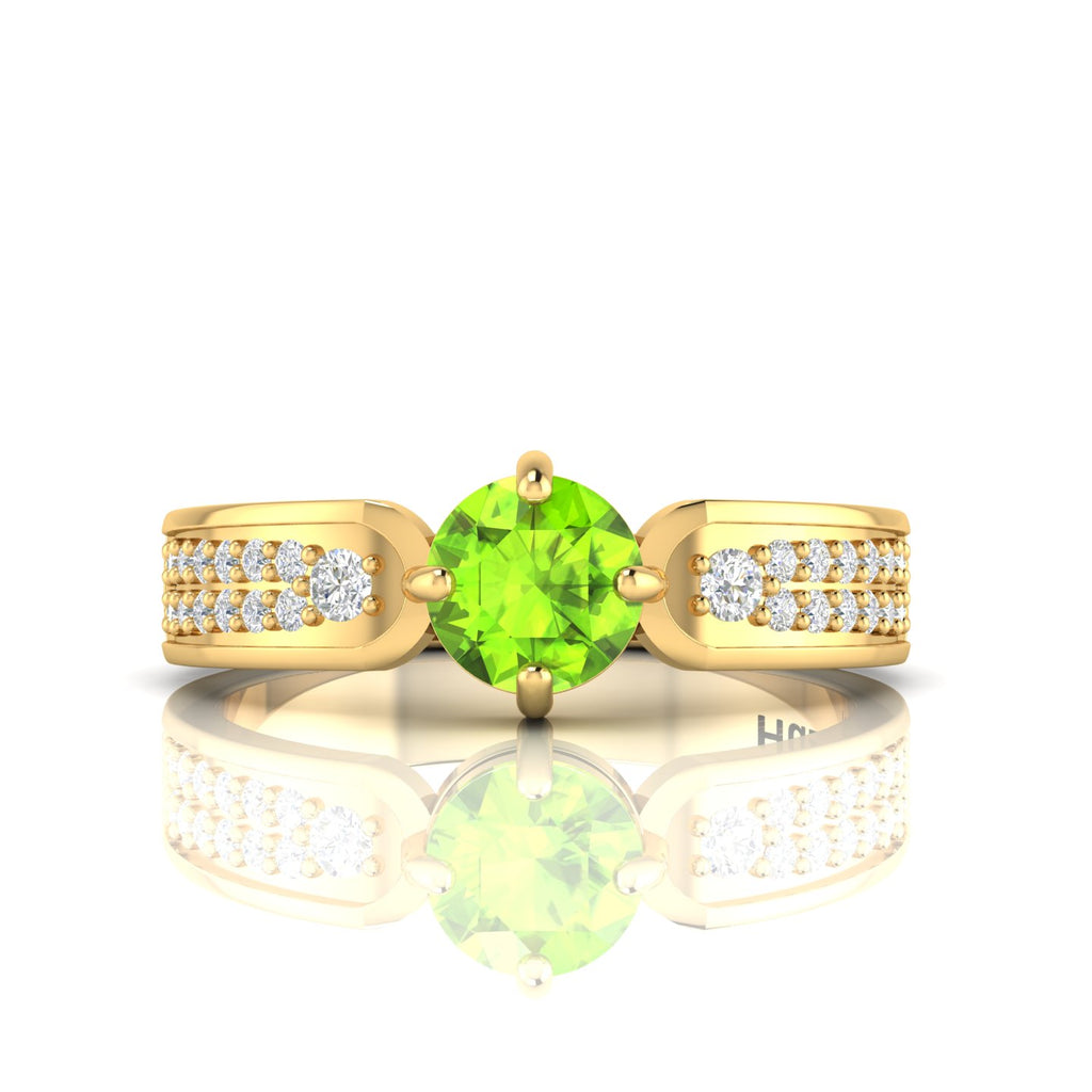 Round-Cut Peridot And Diamond Gold Plated Solitaire Ring