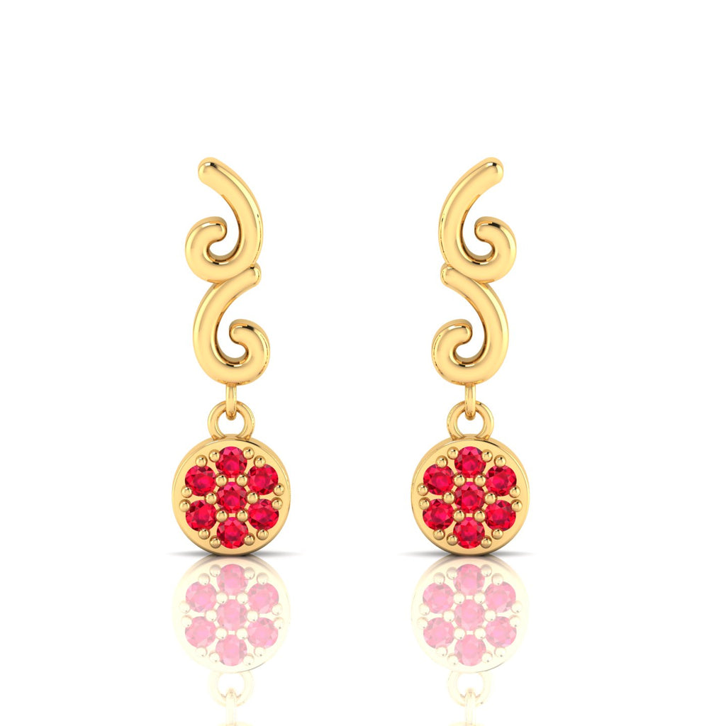 Gold Plated Ruby Swirl Drops Earrings