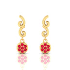 Gold Plated Ruby Swirl Drops Earrings