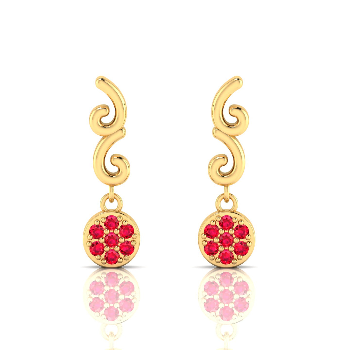 Gold Plated Ruby Swirl Drops Earrings