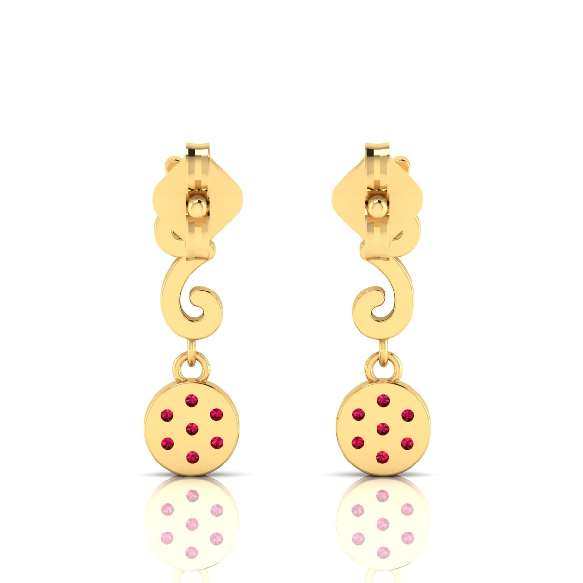 Gold Plated Ruby Swirl Drops Earrings
