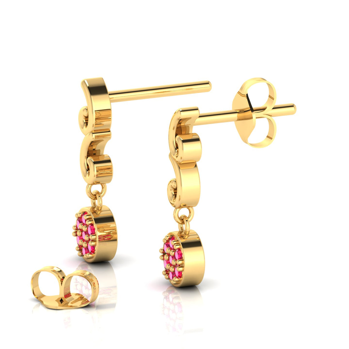 Gold Plated Ruby Swirl Drops Earrings