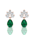 Emerald & Diamond Rose Gold Plated Tear Drop Earrings
