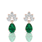 Emerald & Diamond Rose Gold Plated Tear Drop Earrings