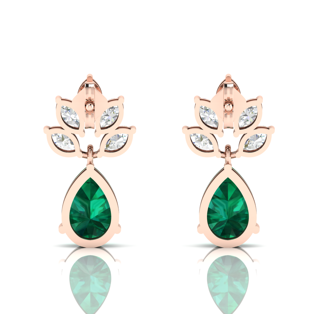 Emerald & Diamond Rose Gold Plated Tear Drop Earrings