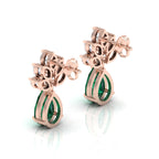 Emerald & Diamond Rose Gold Plated Tear Drop Earrings