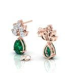 Emerald & Diamond Rose Gold Plated Tear Drop Earrings