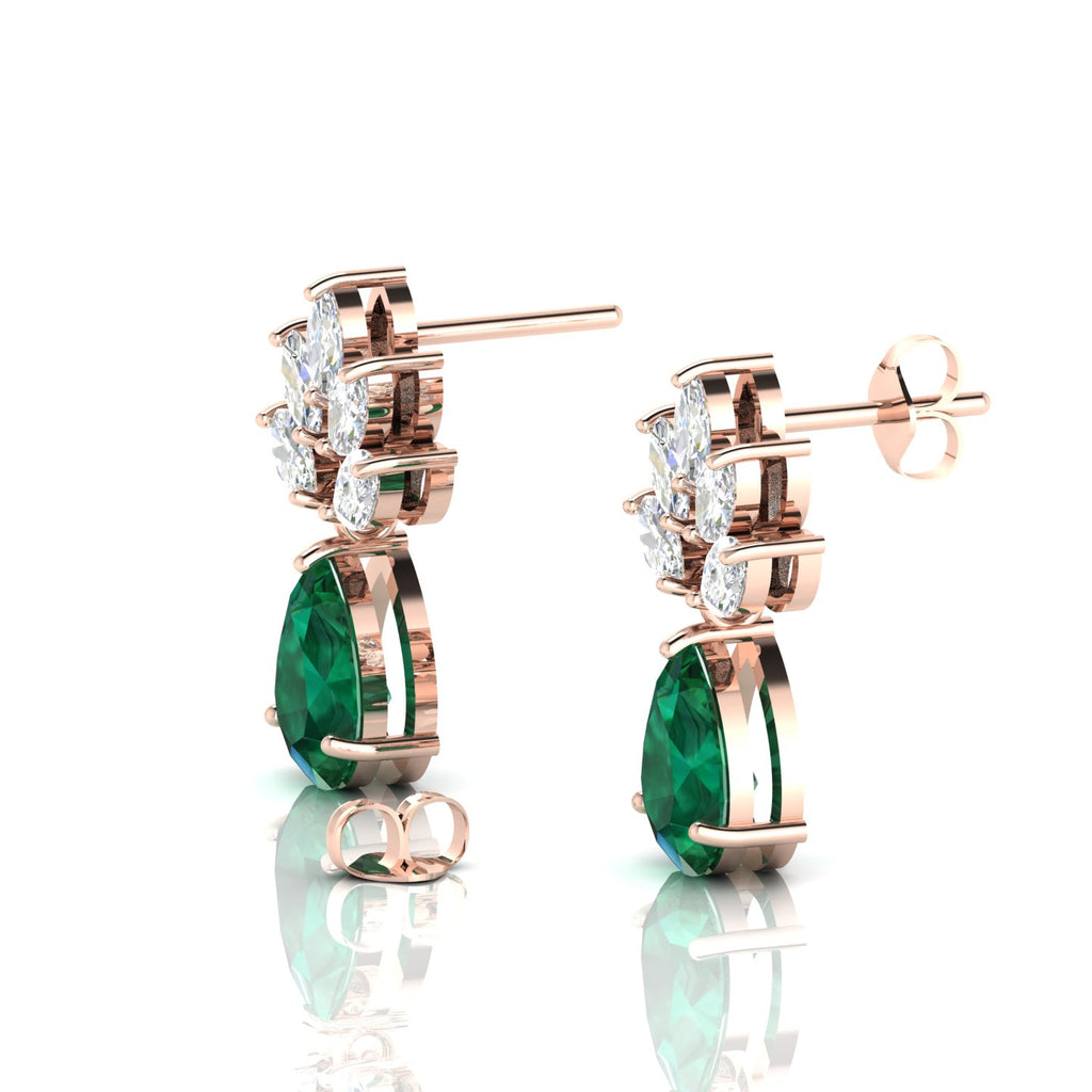 Emerald & Diamond Rose Gold Plated Tear Drop Earrings