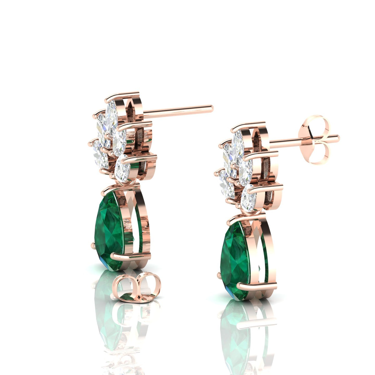 Emerald & Diamond Rose Gold Plated Tear Drop Earrings