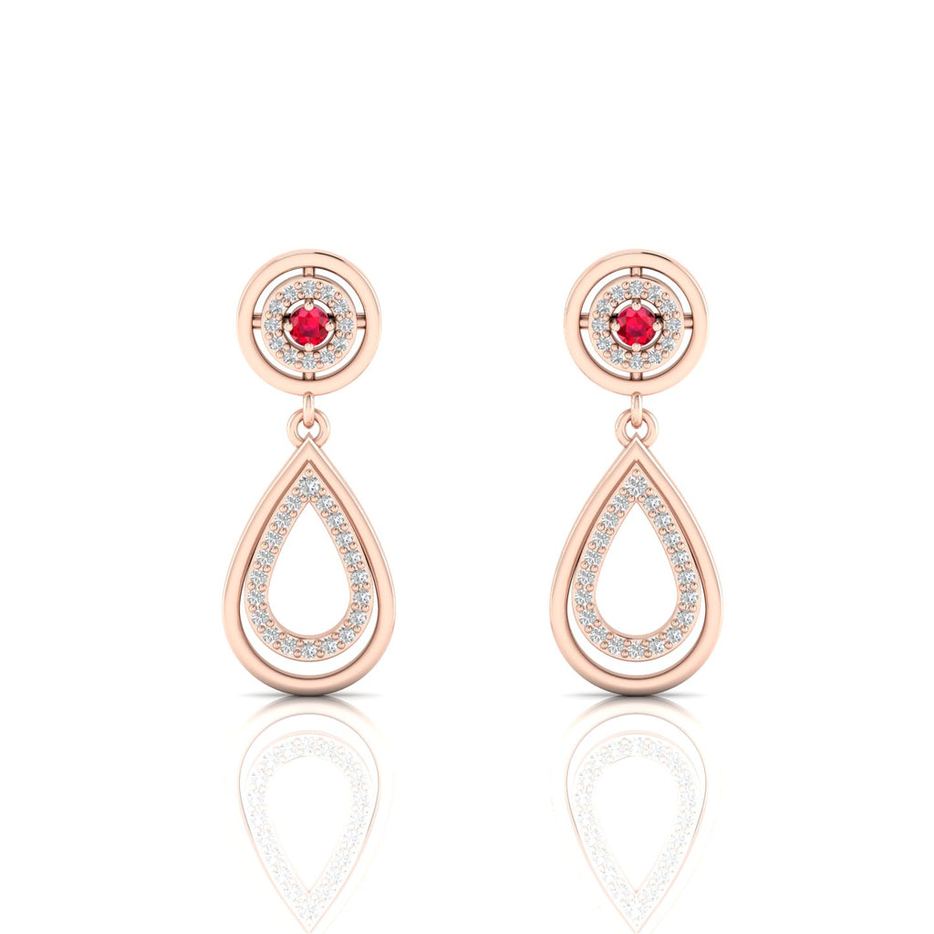 Teardrop Dangle Ruby Rose Gold Plated Earrings