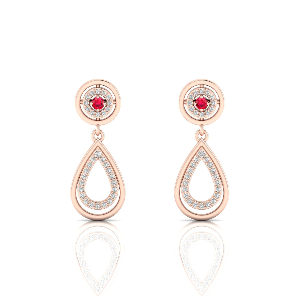 Teardrop Dangle Ruby Rose Gold Plated Earrings