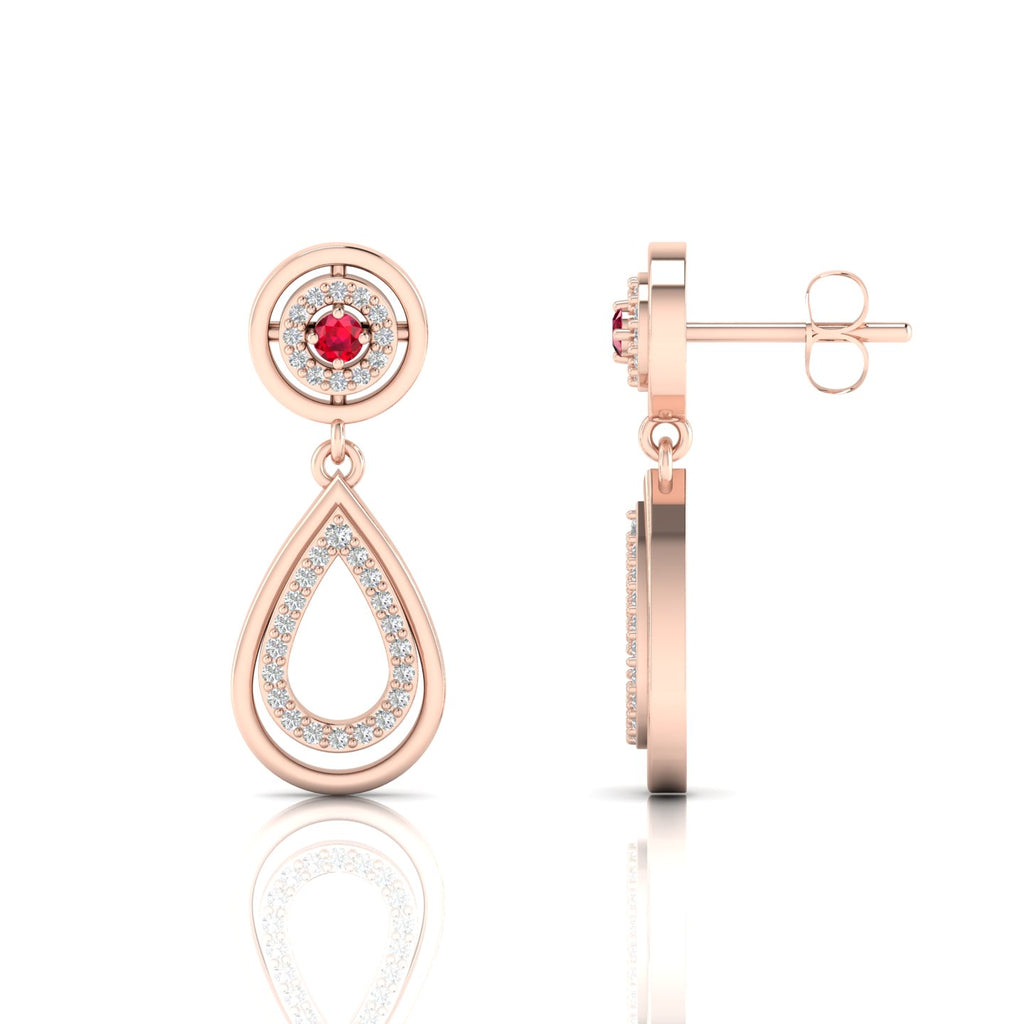 Teardrop Dangle Ruby Rose Gold Plated Earrings