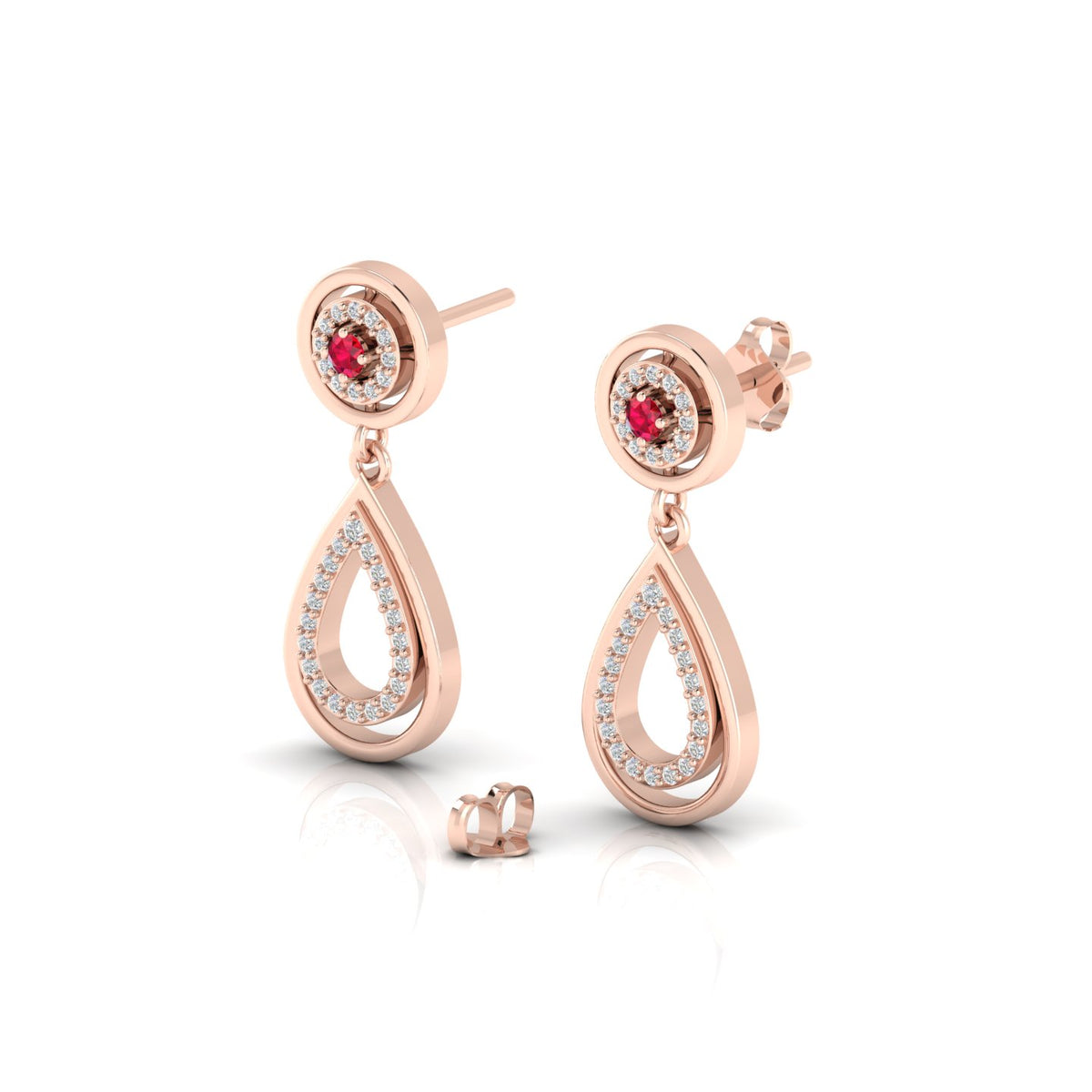 Teardrop Dangle Ruby Rose Gold Plated Earrings
