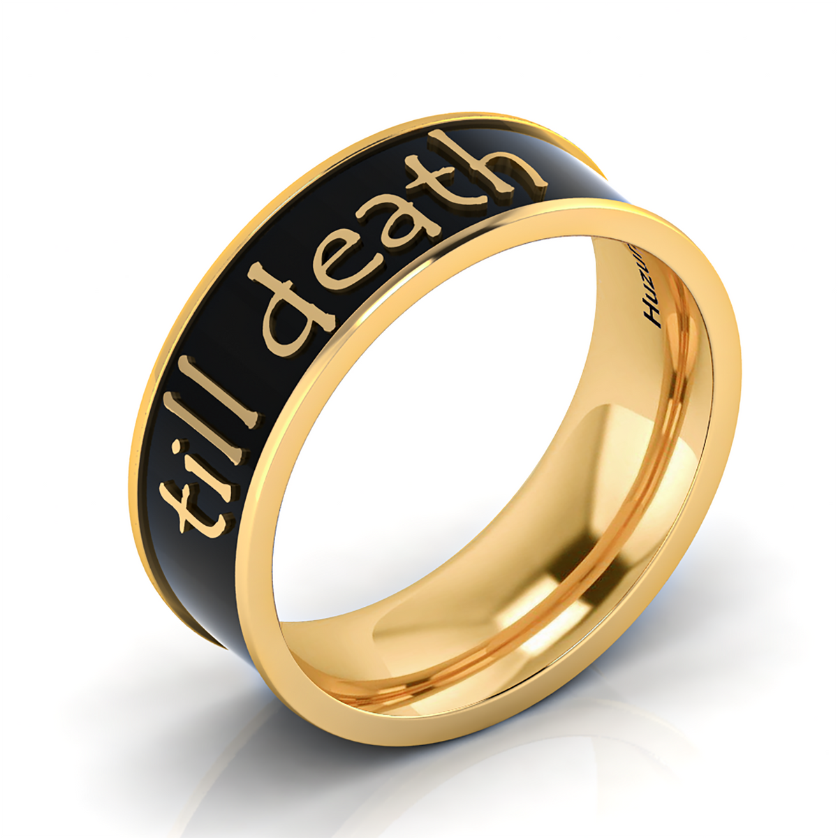 Till Death Gold Plated Black Enamel Band Ring