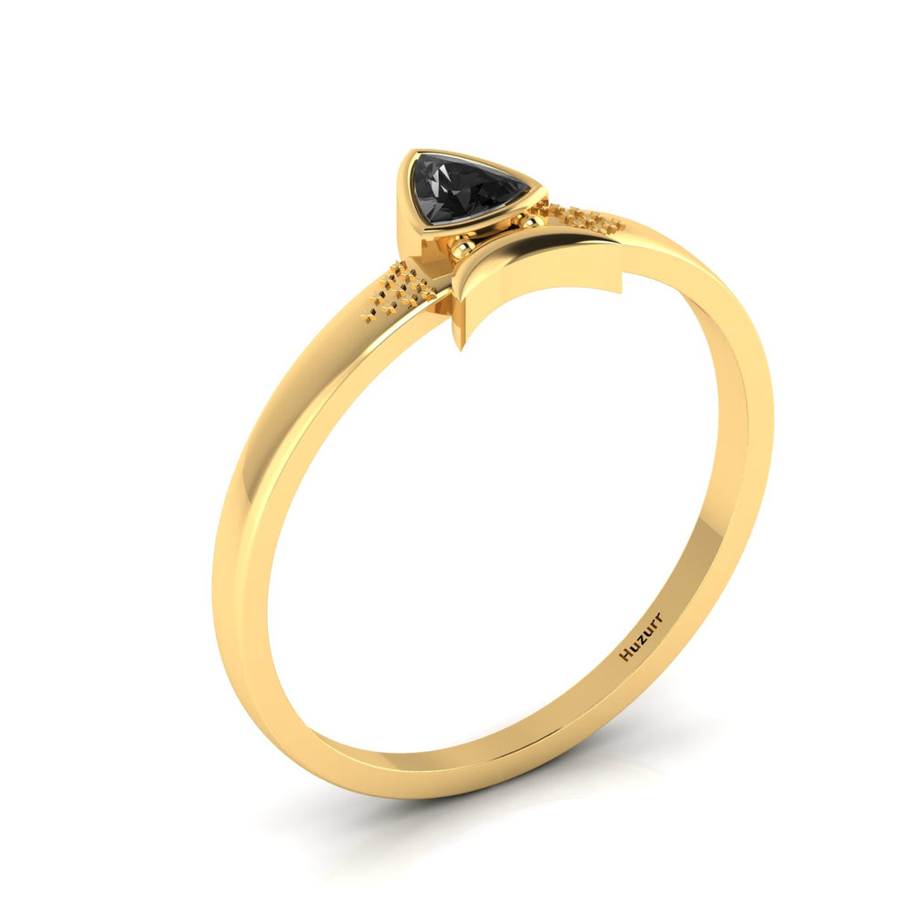 Trillion Curved Black Diamond Gold Plated Ring