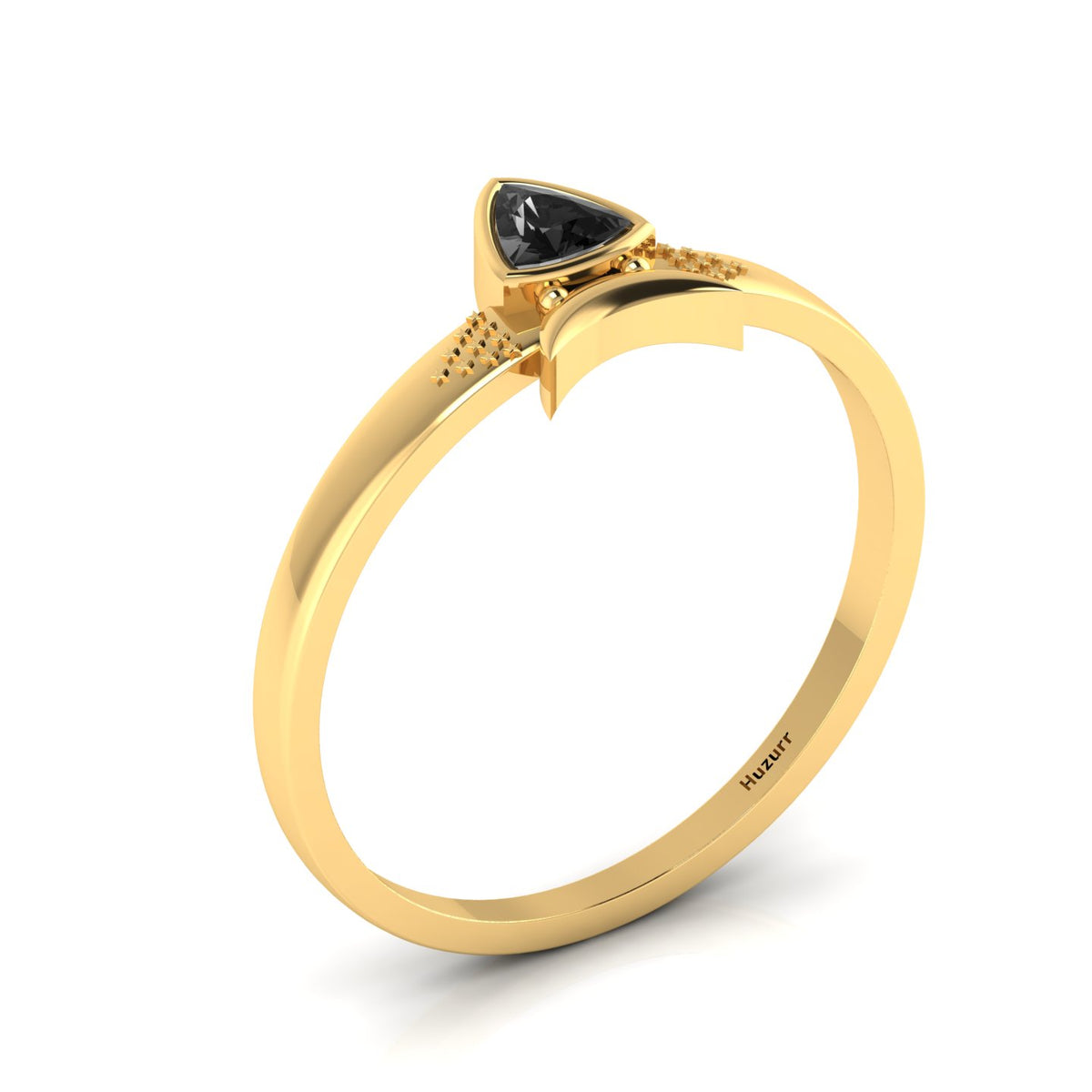 Trillion Curved Black Diamond Gold Plated Ring