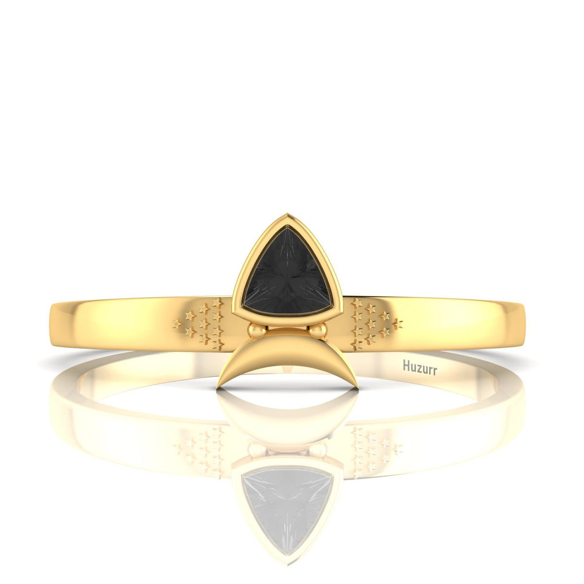 Trillion Curved Black Diamond Gold Plated Ring