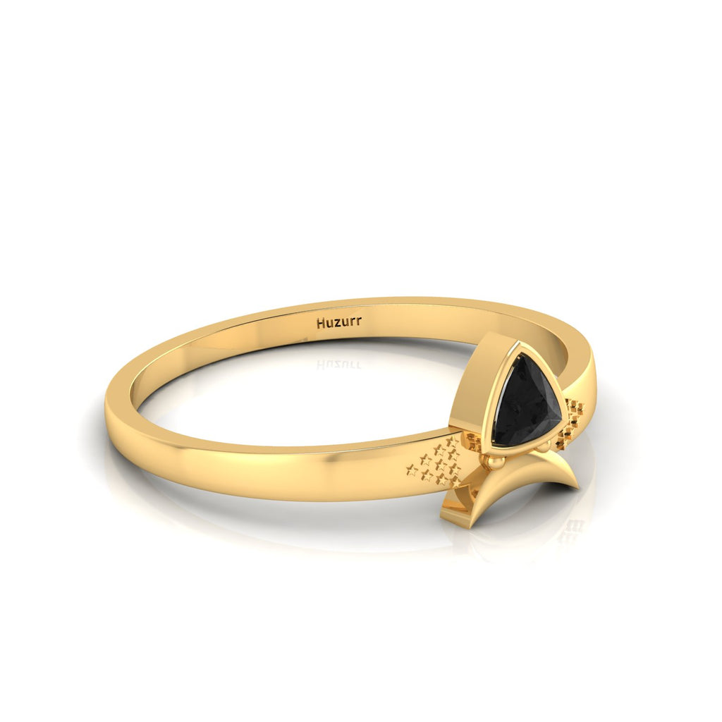 Trillion Curved Black Diamond Gold Plated Ring