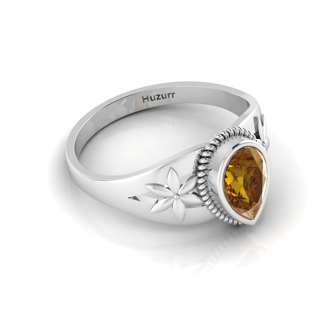 Pear-Cut Coffee Diamond 925 Silver Solitaire Ring