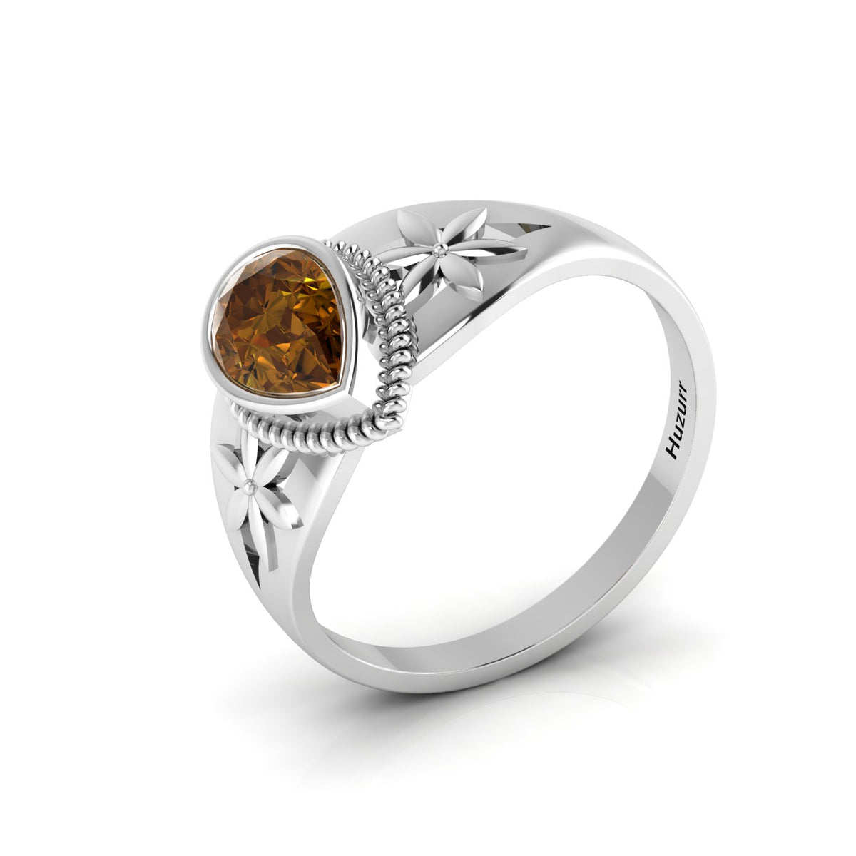 Pear-Cut Coffee Diamond 925 Silver Solitaire Ring