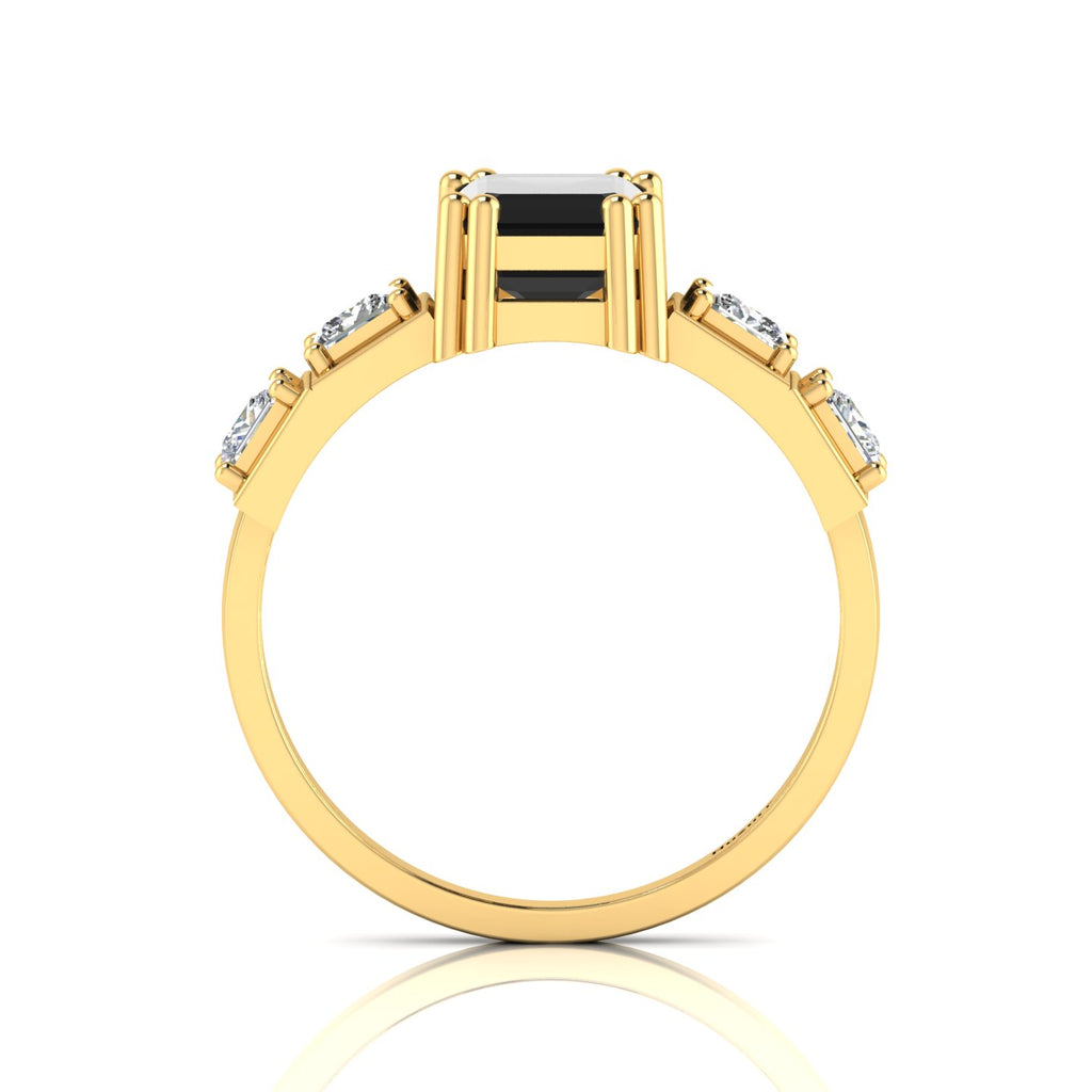 White & Black Diamond Gold Plated Solitaire Ring