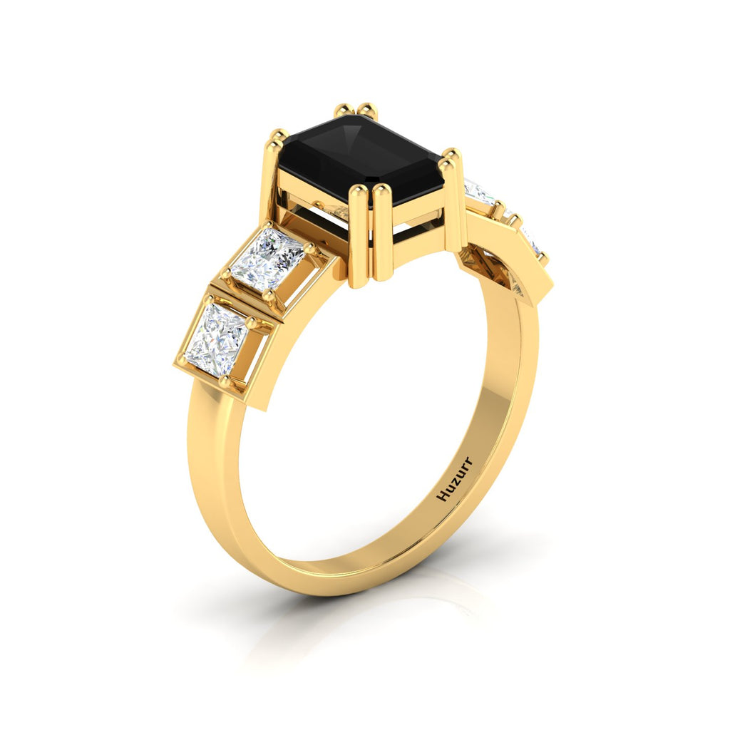 White & Black Diamond Gold Plated Solitaire Ring