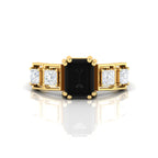 White & Black Diamond Gold Plated Solitaire Ring