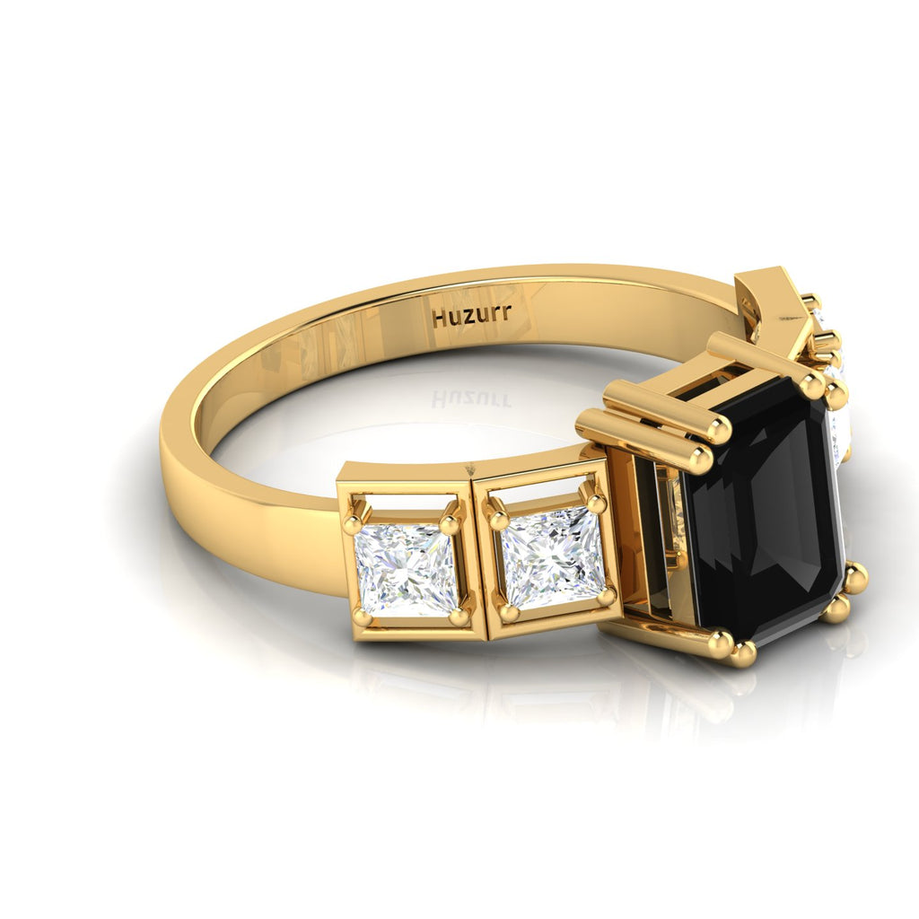 White & Black Diamond Gold Plated Solitaire Ring